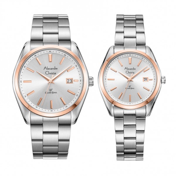 Alexandre Christie AC 8656 Silver Rosegold Couple